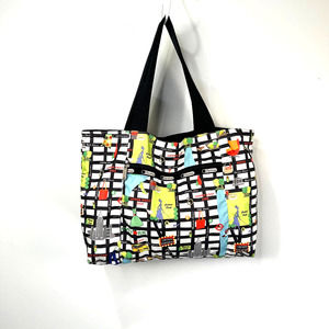 Vintage Lesportsac Reversible Tote New York City Map Print Black Lightweight